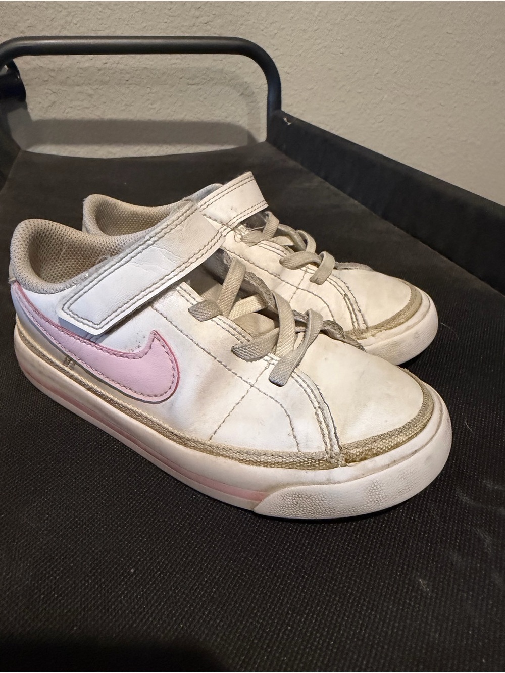 Nike Kids White Sneakers with Pink Swoosh